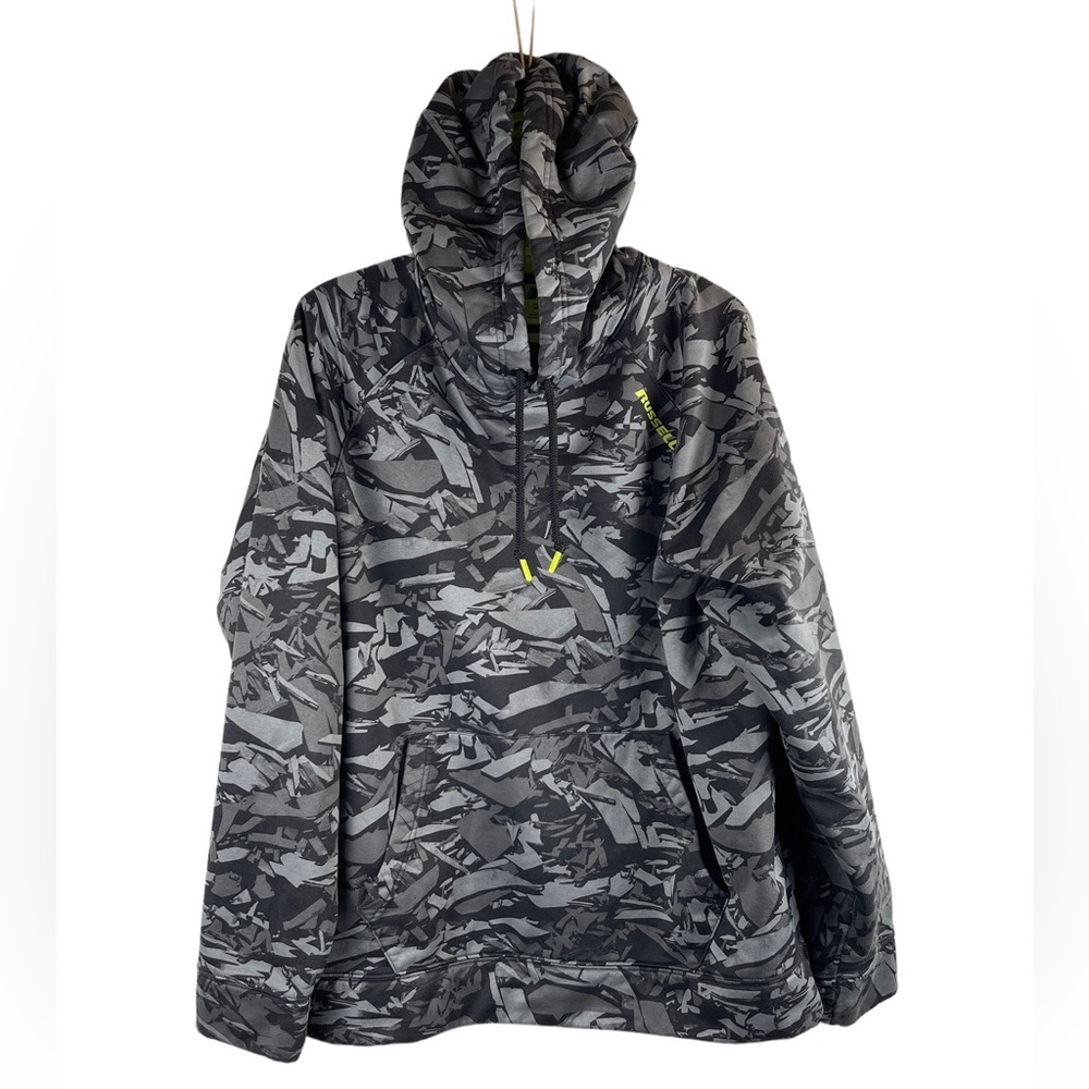 Russell hoodie kangaroo pocket drawstring half zip pullover black gray camo XL